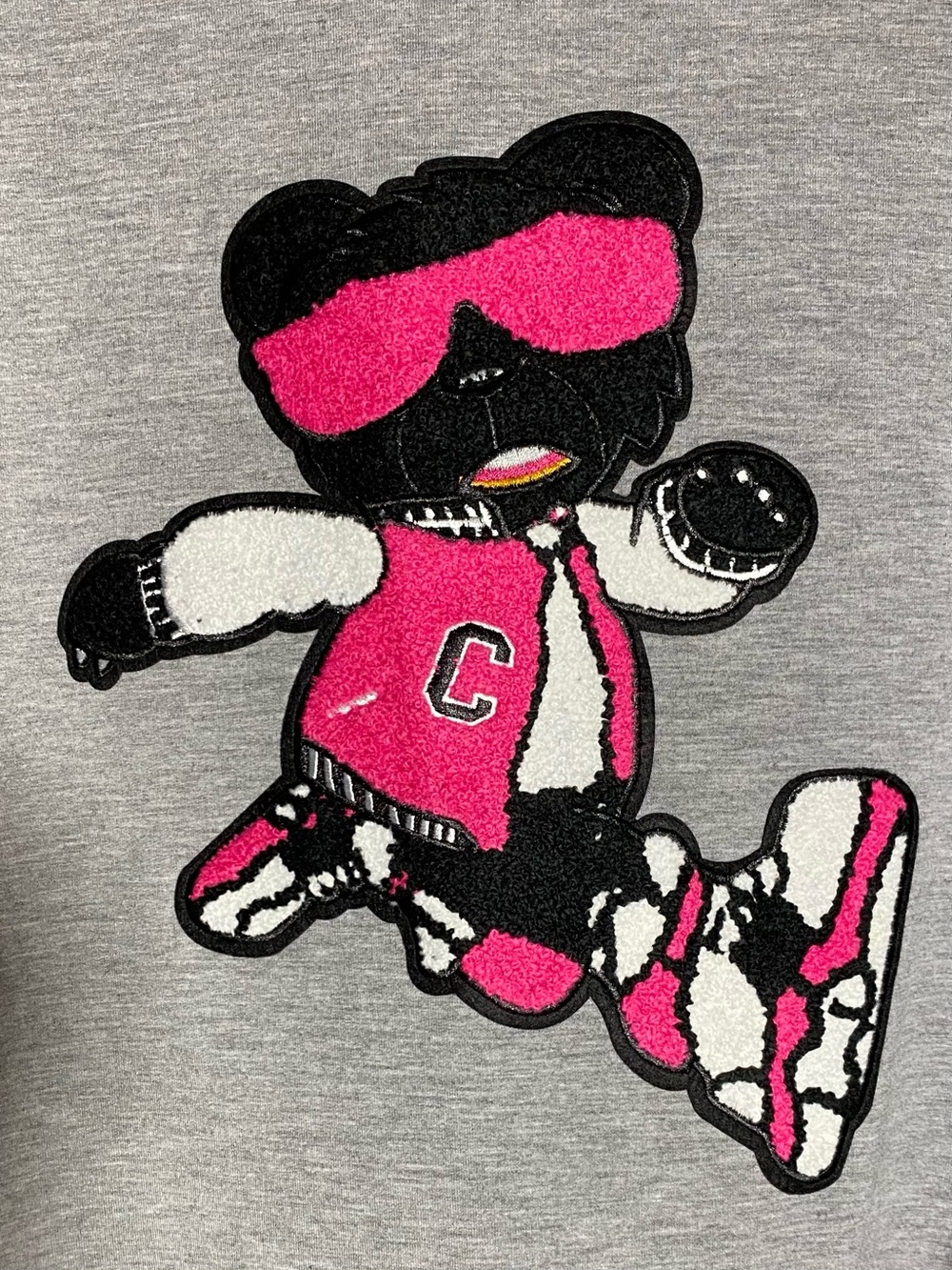 Gray Hooded Sweatshirt Dress with Hip Hop Streetwear Bear Graphic - Picture 2 of 11
